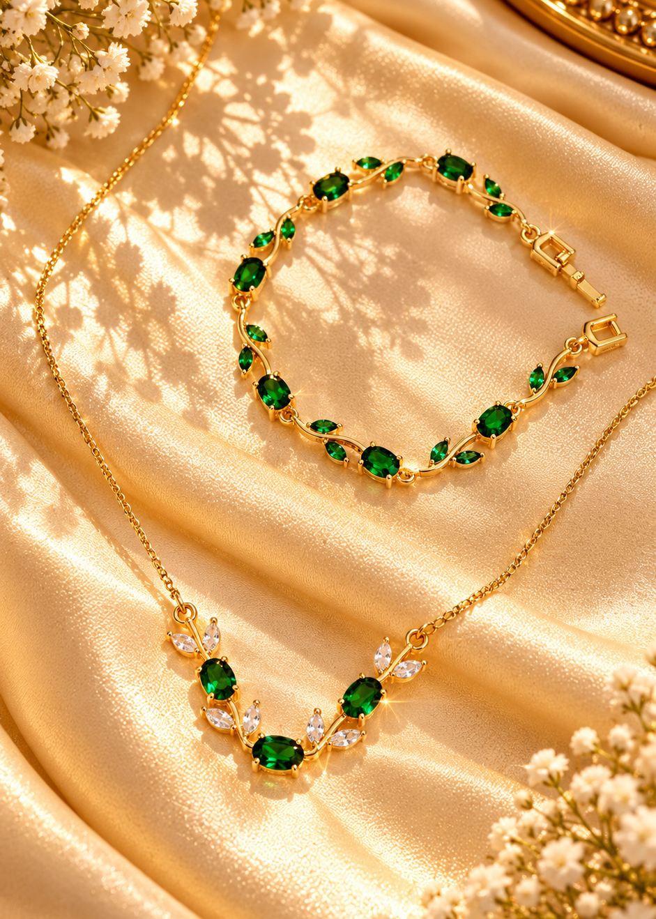 Trendy Tulip Pendent and Bracelet Combo (Green-White)