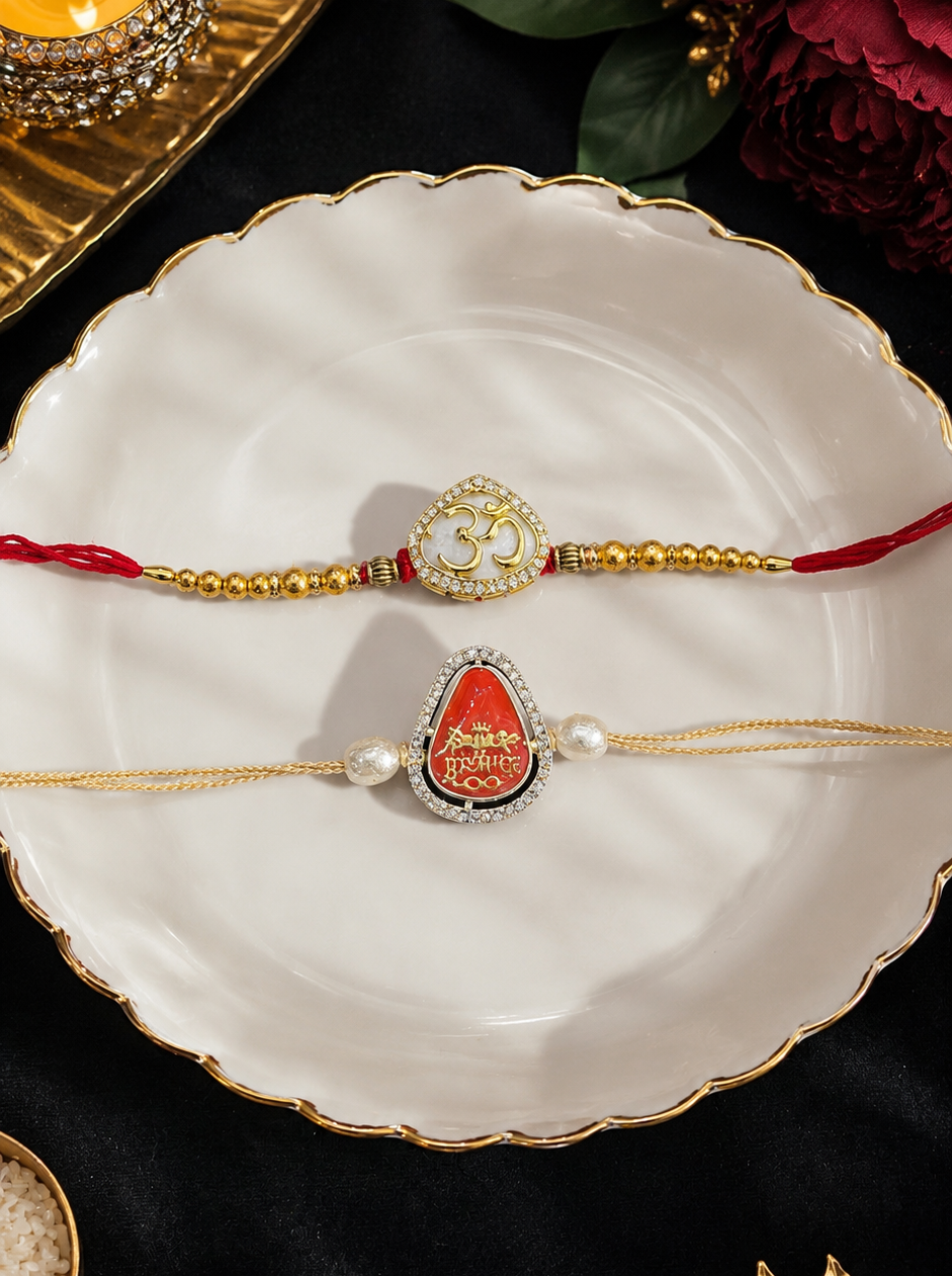 Super Bro kundan Rakhi & Om Kundan Rakhi [Set of 2]