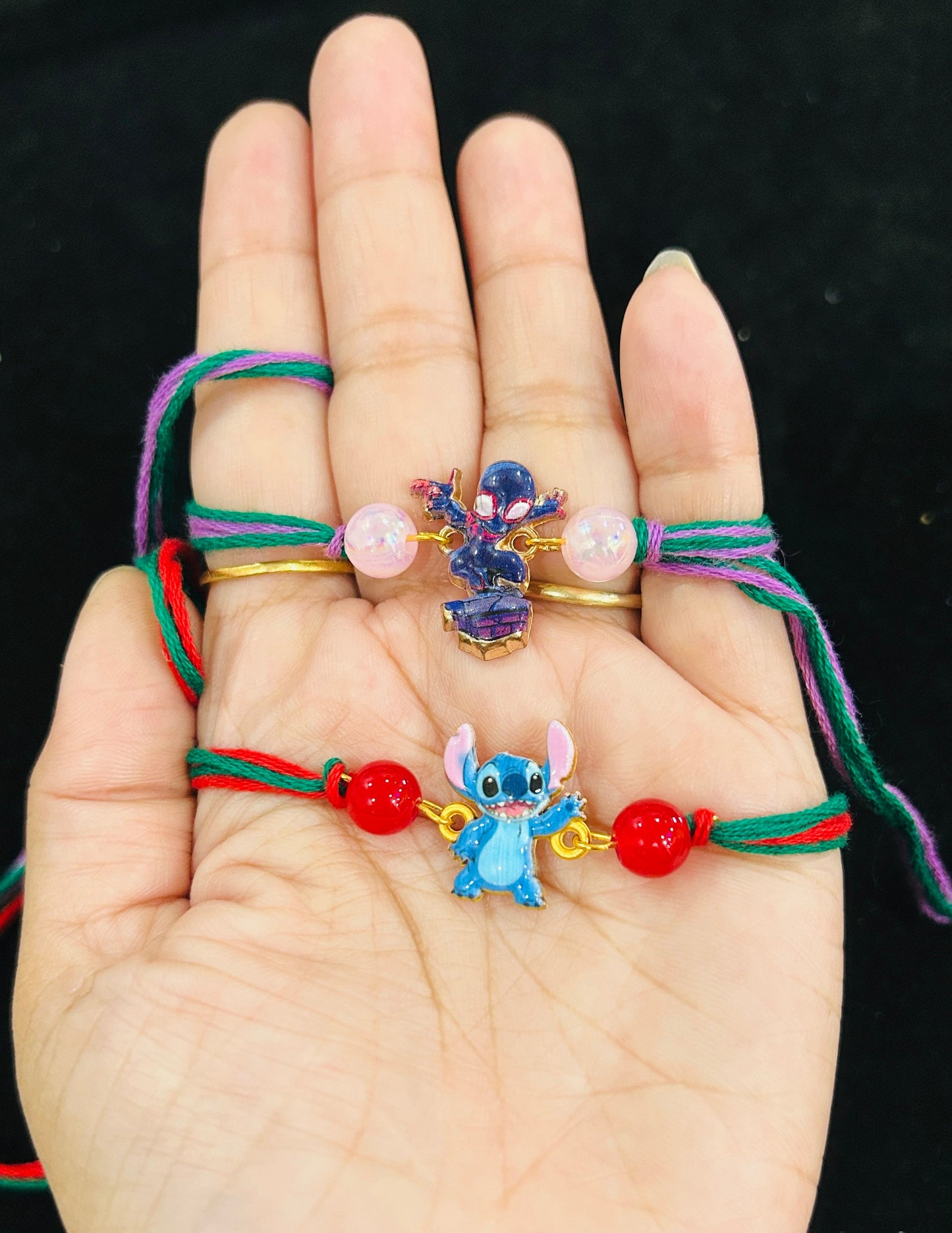 A Deadpool Charm Rakhi for Big Brother and Stitch Kids Rakhi for Lil one [Set of 2] with two Chocolates
