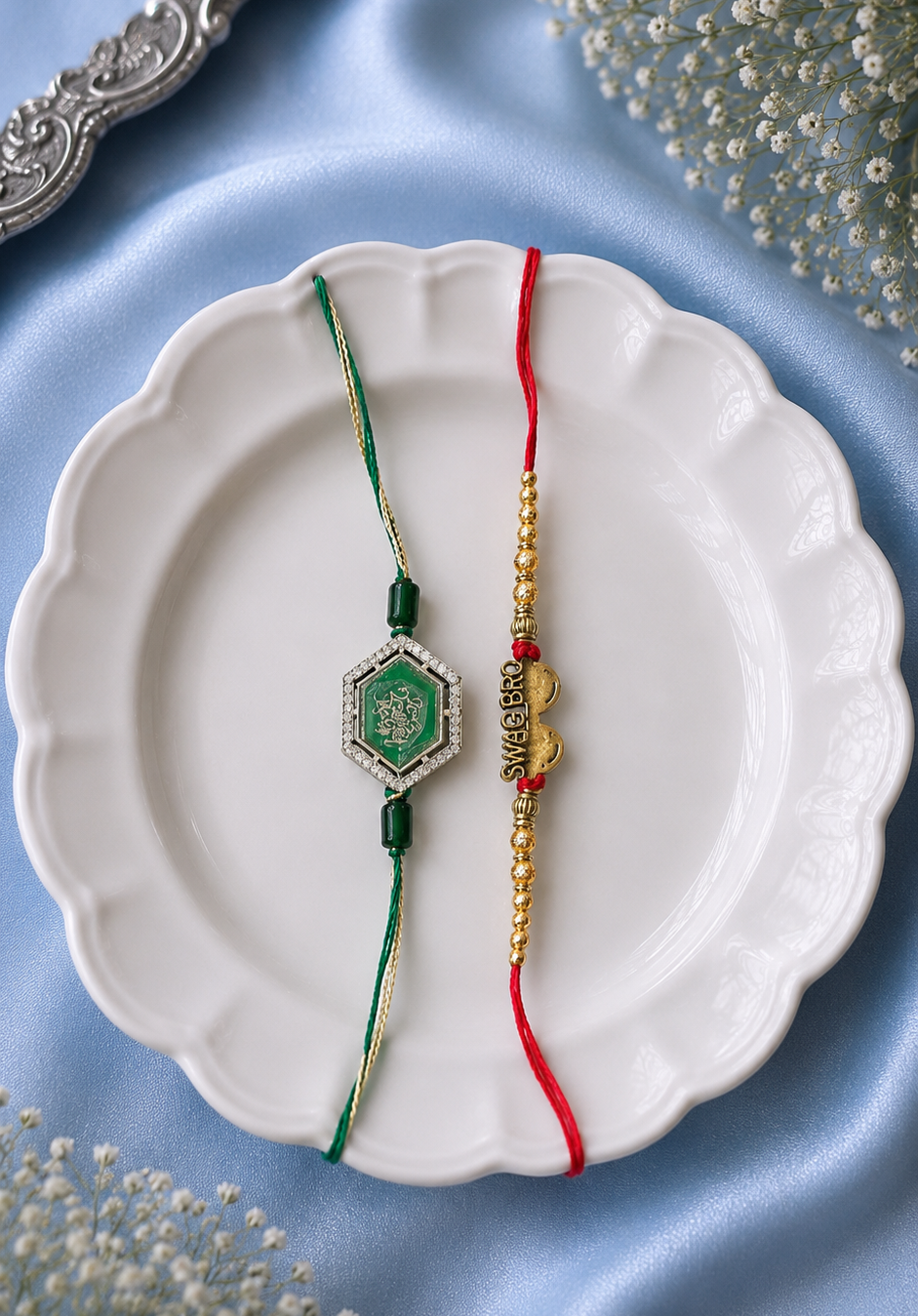 Best Brother ever kundan Rakhi & Swag bro Charm Rakhi [Set of 2]