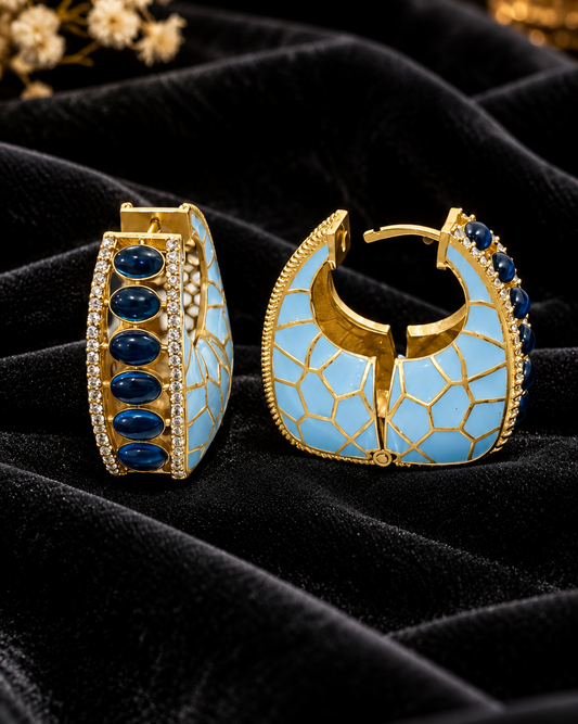 Blue Purse Designer Moissanite Polki Hoops (Big)