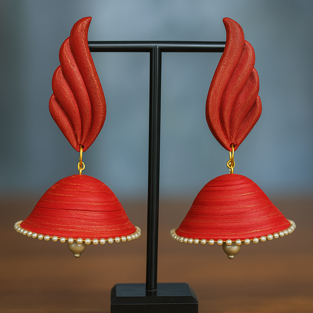 Feather Jhumka in Golden Pearl || Size: 9cm*5cm*5cm