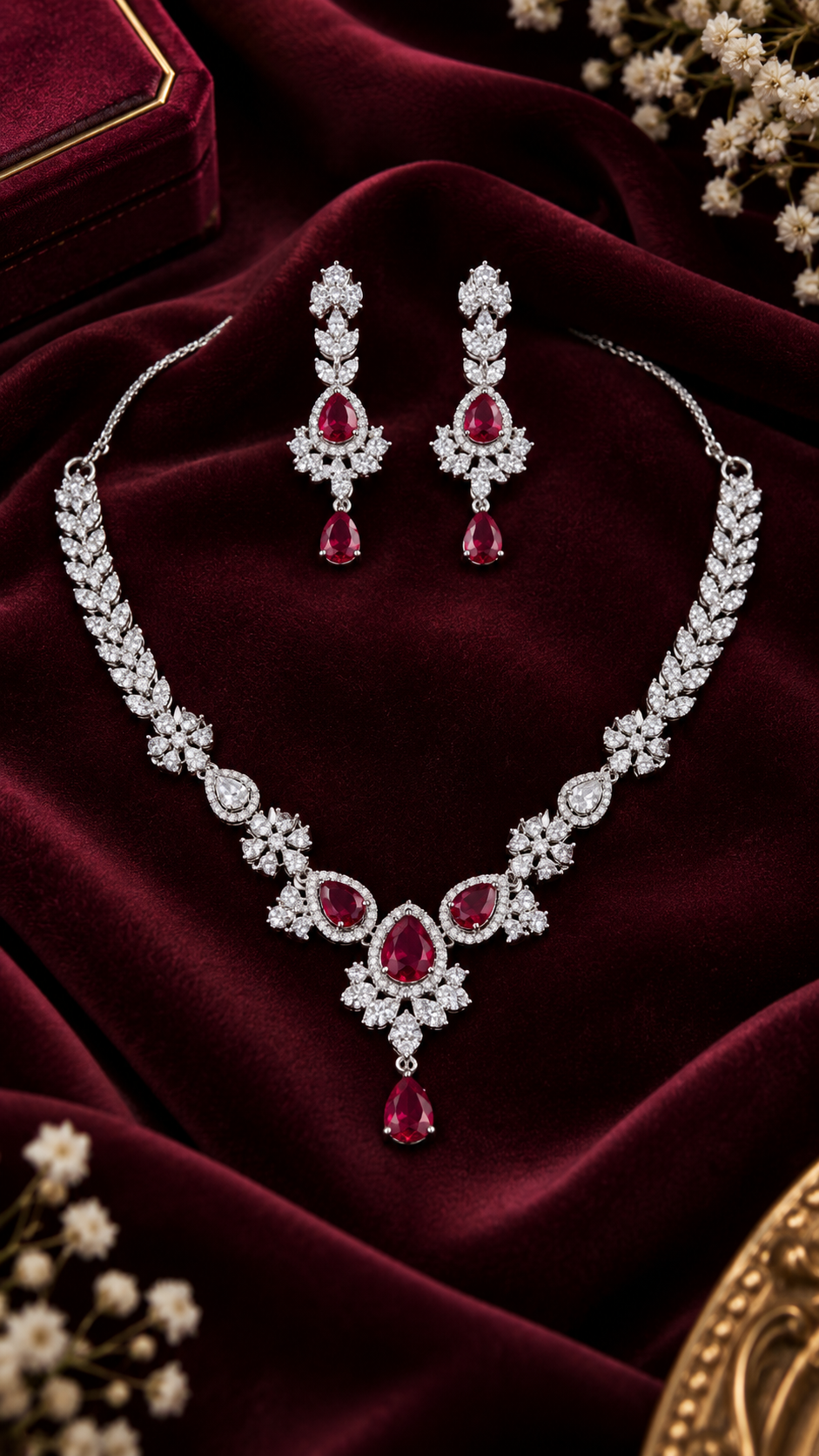 Ruby & Zirconia Necklace Set