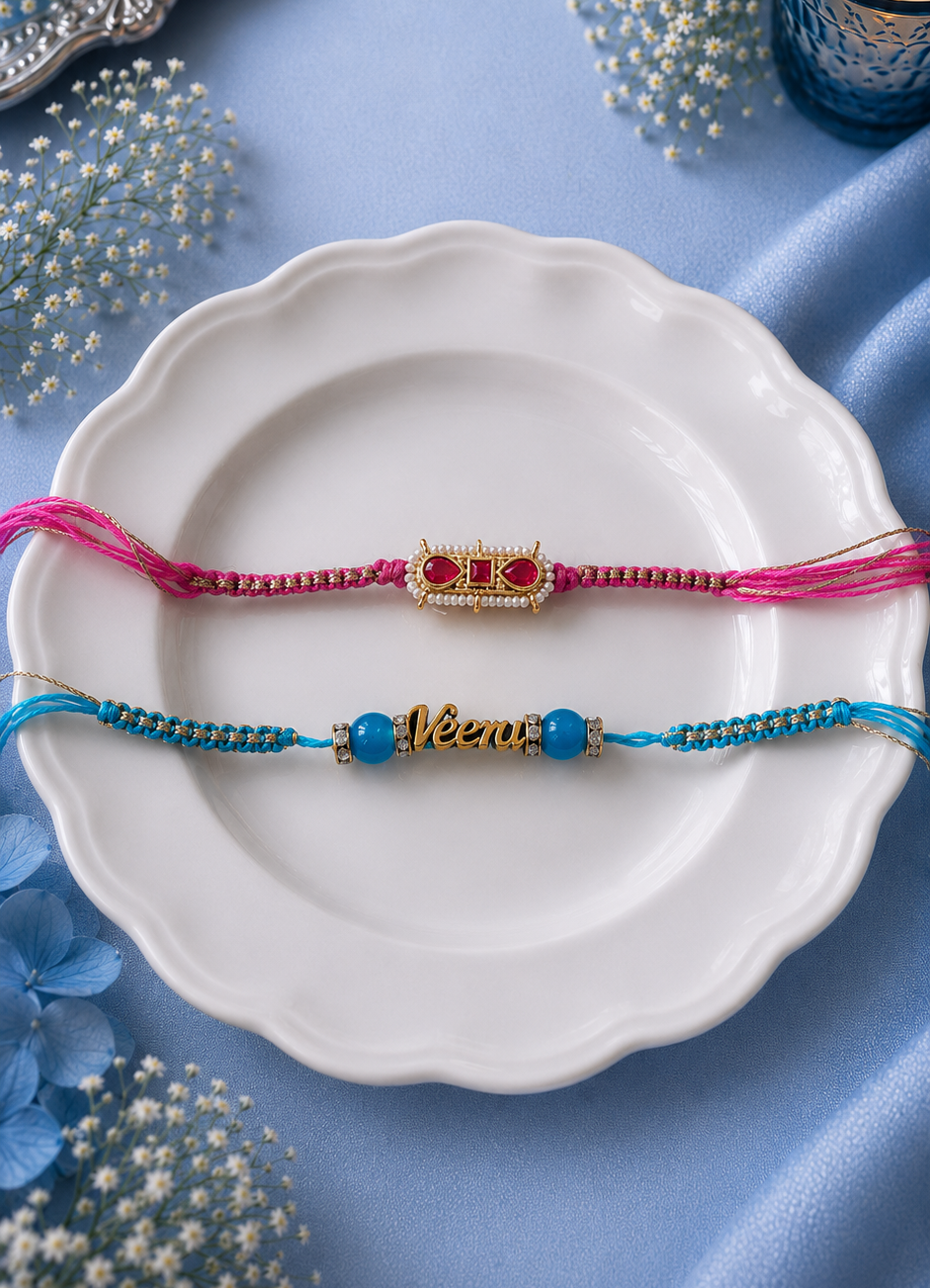Handmade Veera name Rakhi and Gana Set