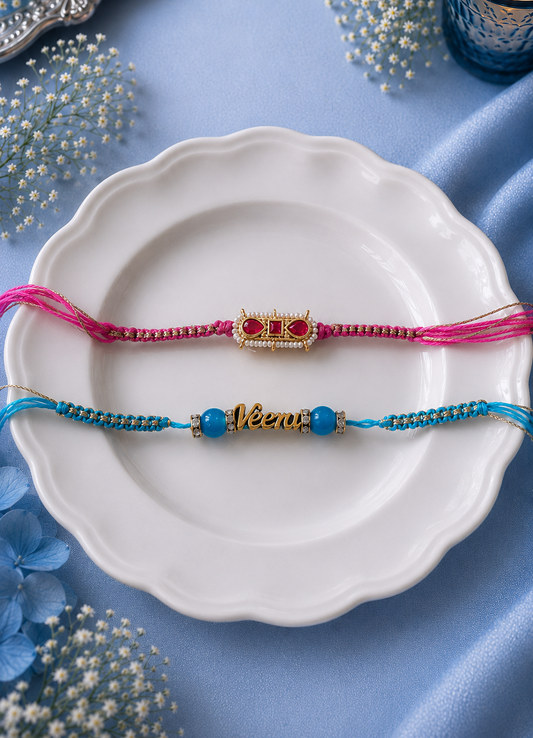 Handmade Veera name Rakhi and Gana Set