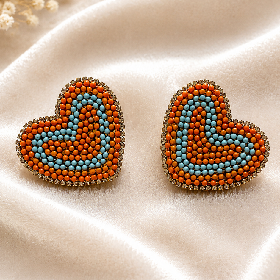 Heart beads Earring Pink-Blue
