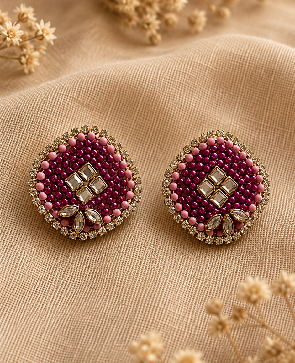 Small kundan Pink Stud