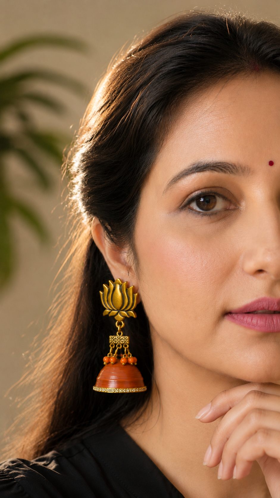 Antique Golden Lotus Jhumka