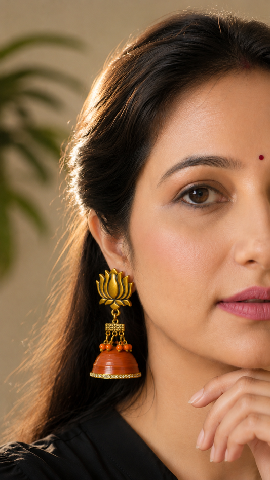 Antique Golden Lotus Jhumka