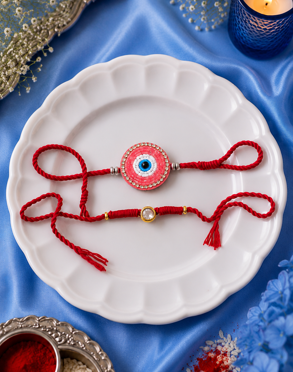 Red Evil Eye Rakhi and Gana Set [Set of 2]