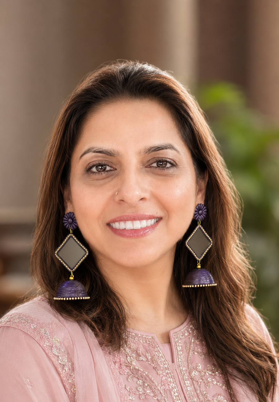 Mauve Mirror work 3- Layered Jhumka