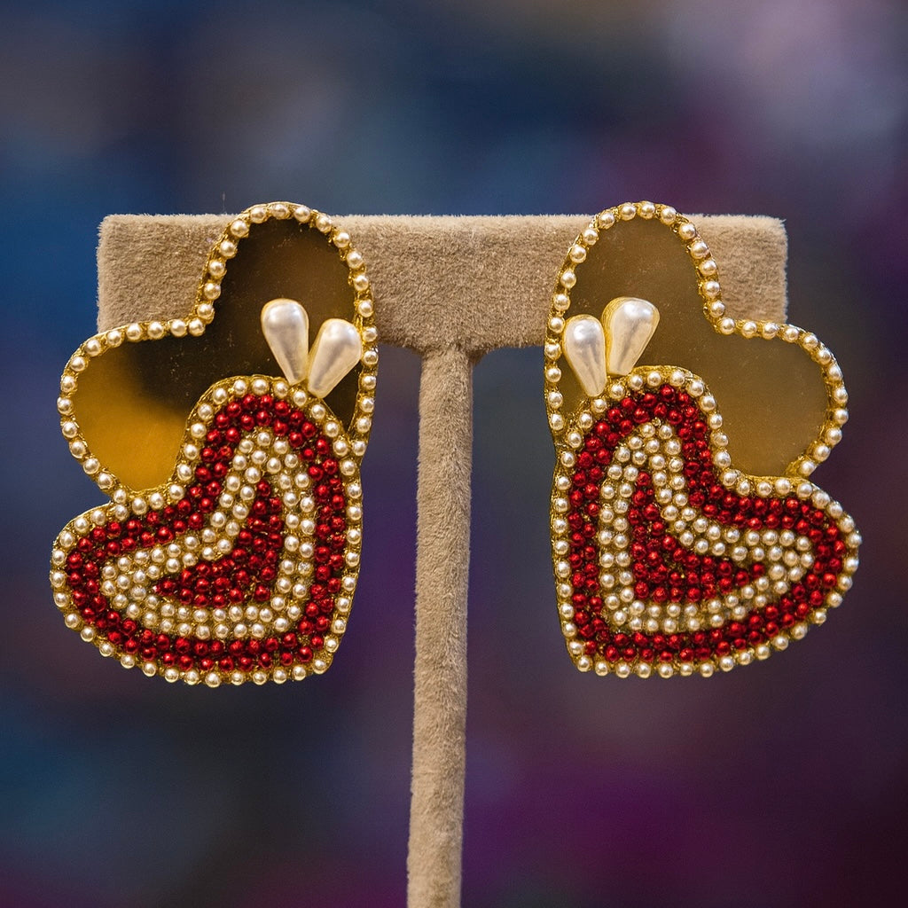 Double Heart Golden Mirror Earrings