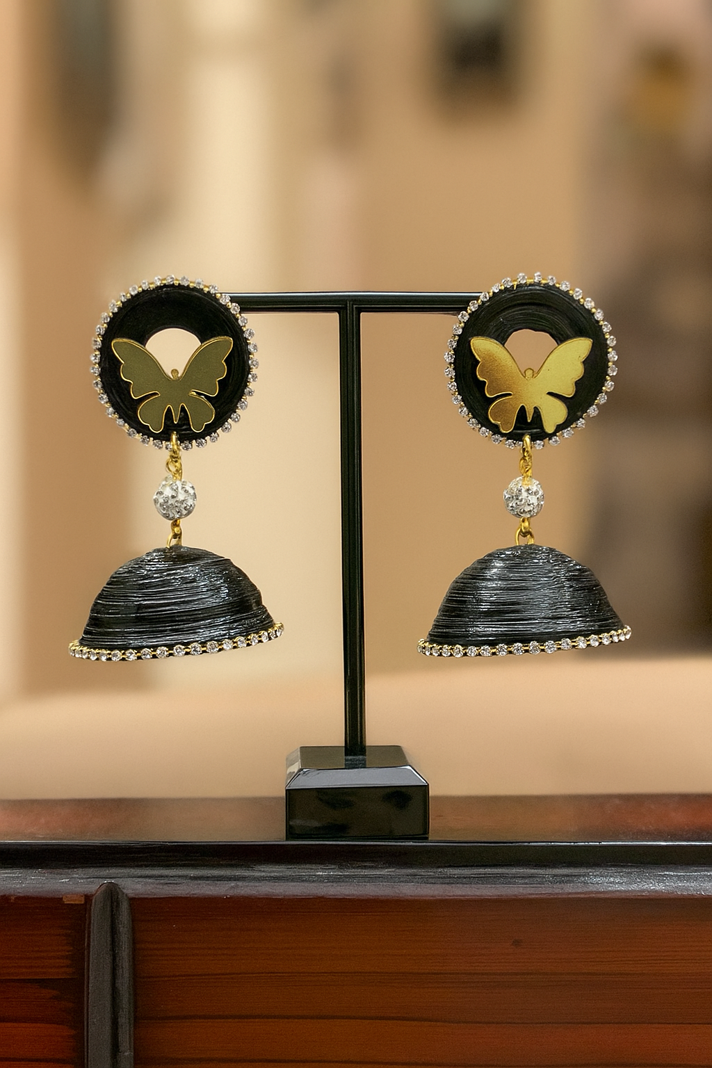 Golden Mirror Butterfly Jhumka || Size: 8cm*4.5cm*4.5cm