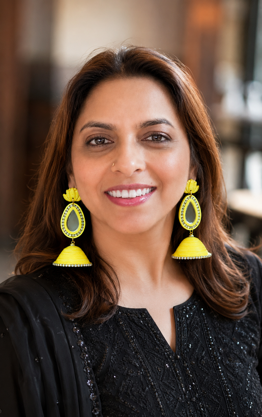 Light Yellow 3 Layered Lotus Jhumka with Mirror