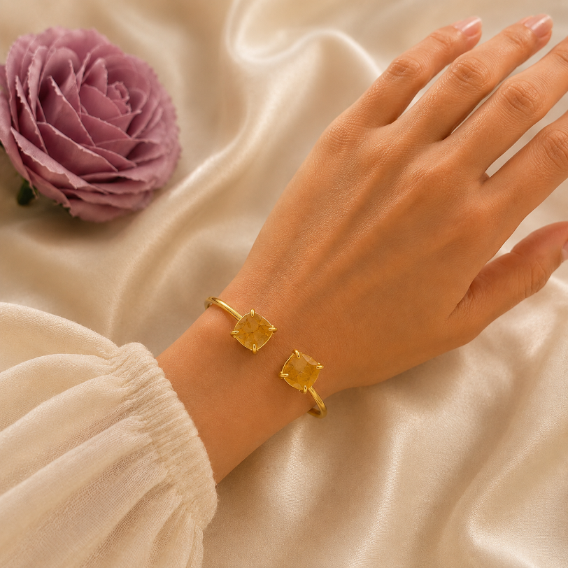 Handmade Uncut Semi-Precious dual stone Bracelet - Citrine