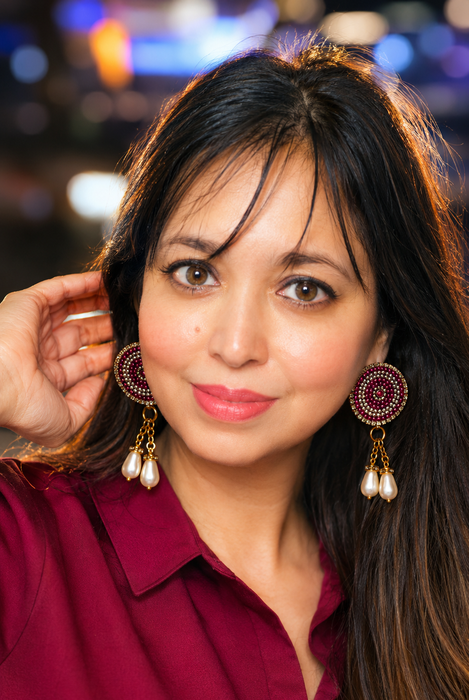 Small kundan Pink Stud with latkan
