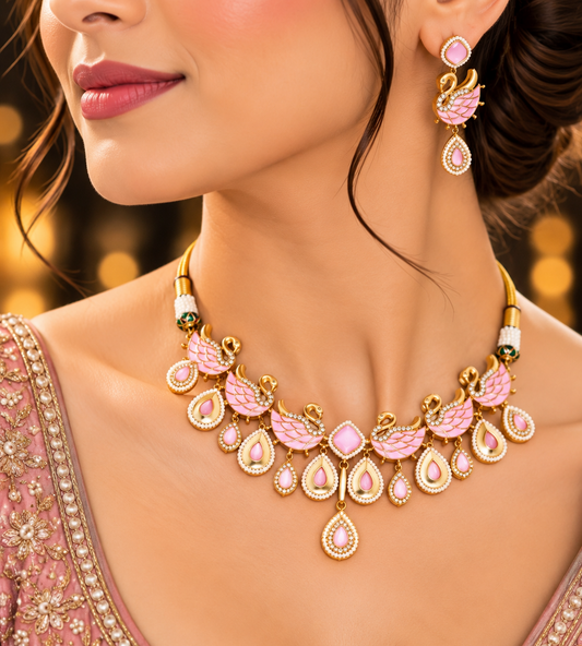 Light Pink Swan Kundan Choker Set