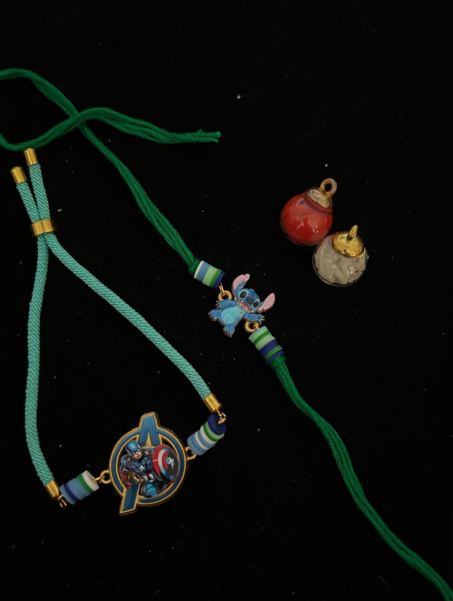 Super Hero Spinner Bracelet Rakhi and Stitch Charm rakhi [Set of 2]