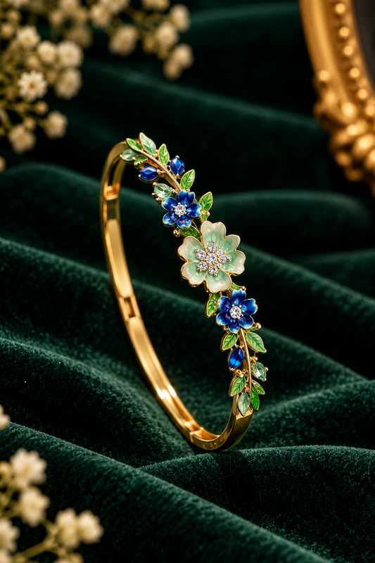 Anti-Tarnish 18k Gold PVD plated Blue Flower Bracelet