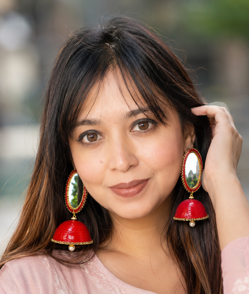 Oval Mirror Brick Red Jhumka