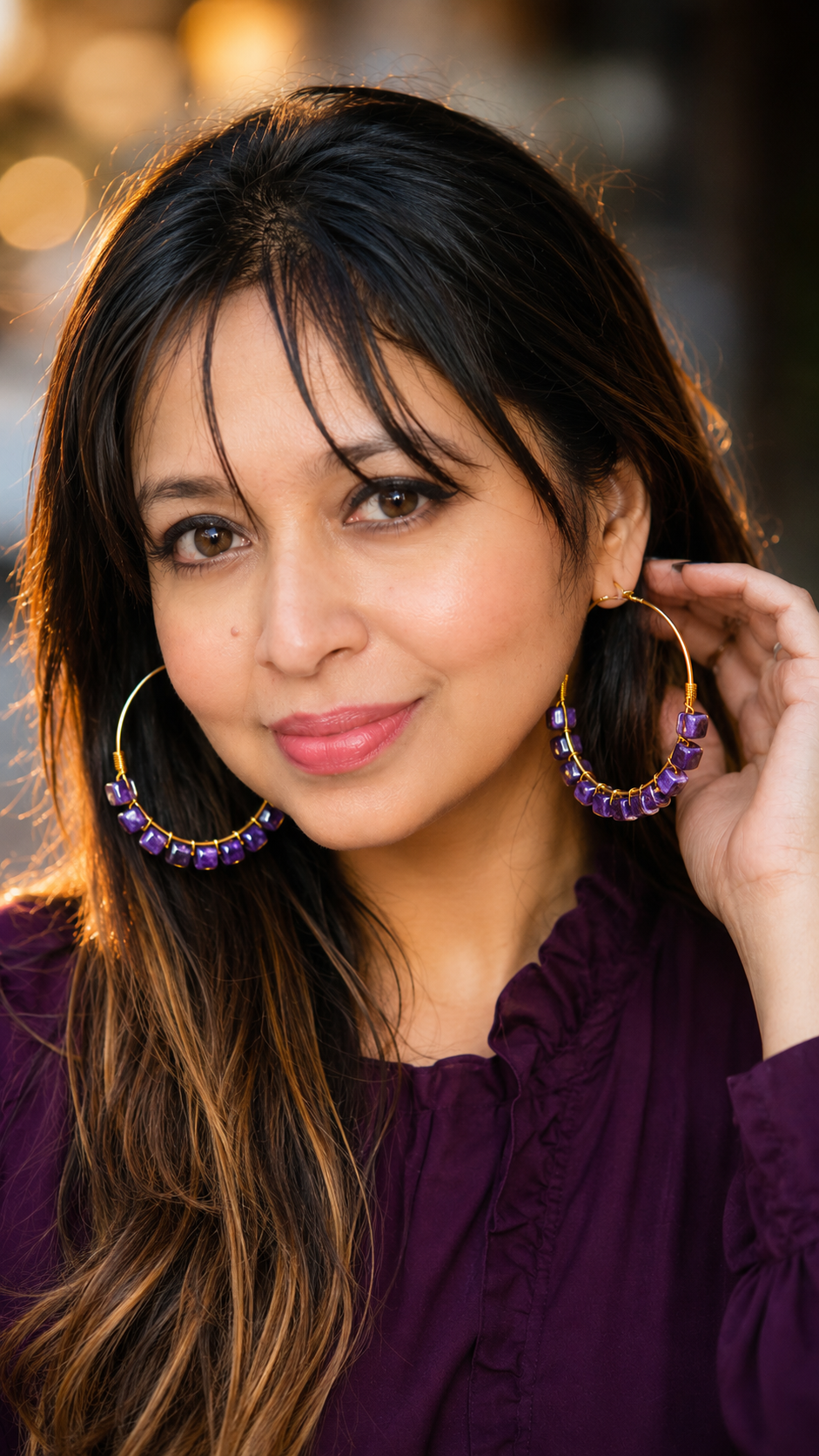 Cube Natural Stones Loop and Hoop Earrings - || Size: 7.5 cm Dia
