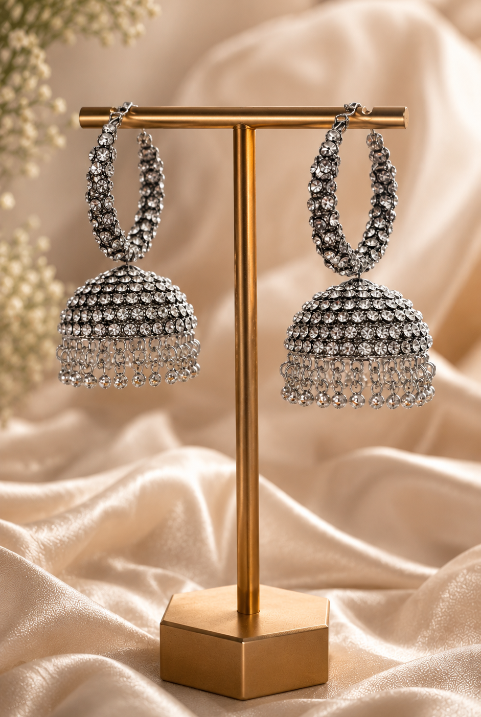 Silver Crystal Jhumka