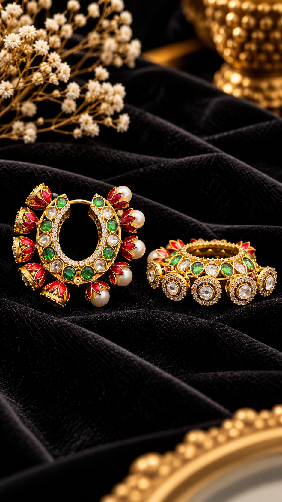 Pink Meenakari Amrapali Designer Kundan Polki Hoops