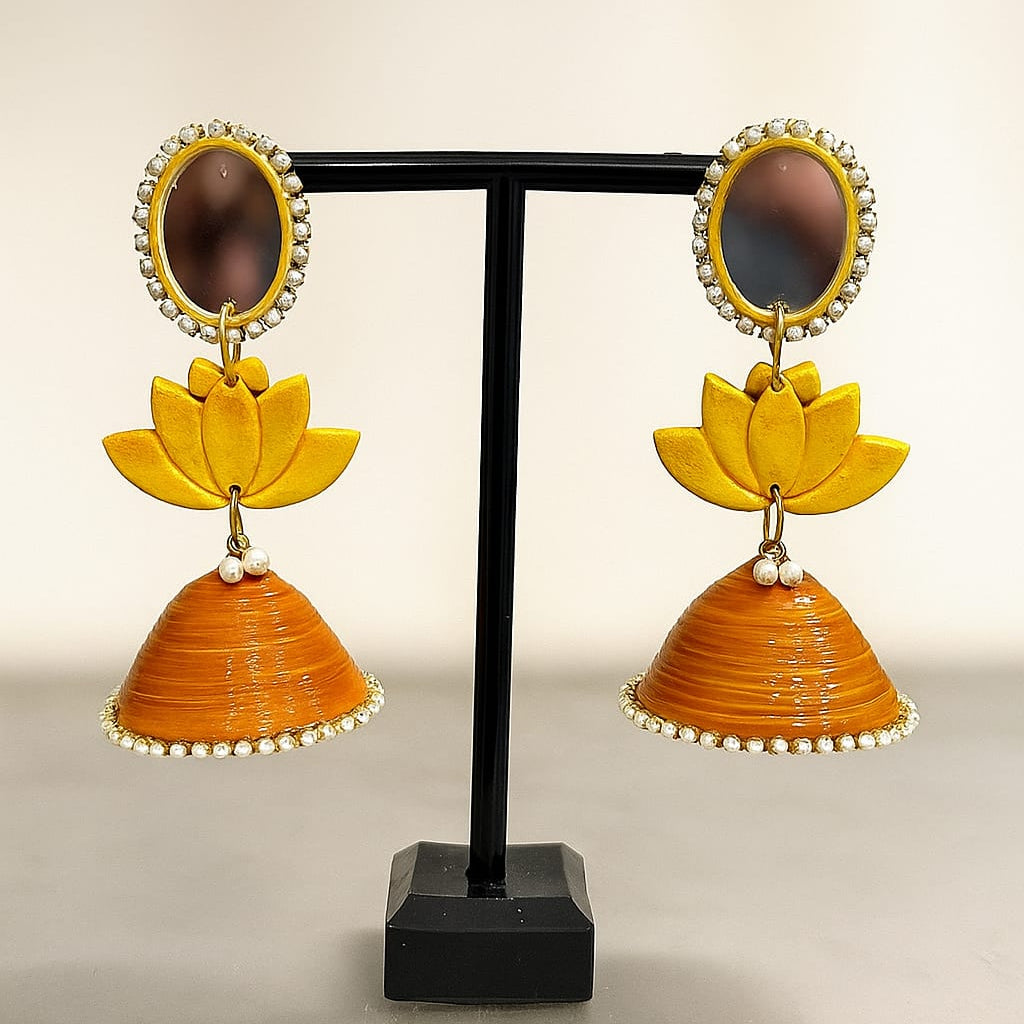 Yellow Mustard 3 - layered mirror and Lotus Jhumka
