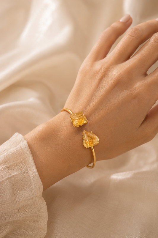 Handmade Uncut Semi-Precious dual stone Bracelet - Citrine