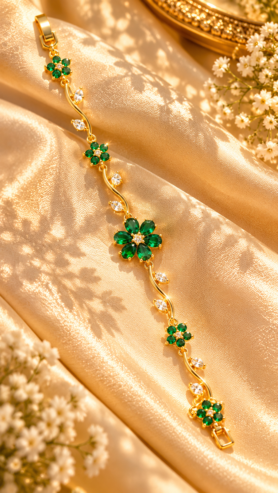 Trendy Green Flower Tulip Bracelet (Golden)