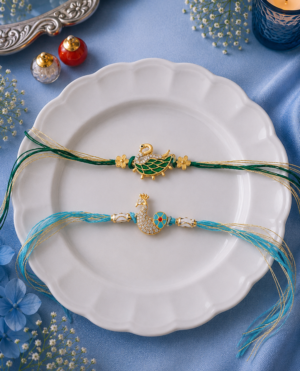 Beautiful Premium Kundan Brothers Rakhi [Set of 2]