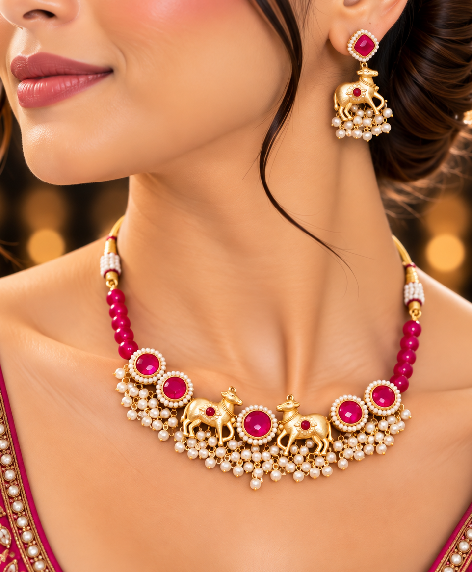 Pink traditional Kundan Choker Set