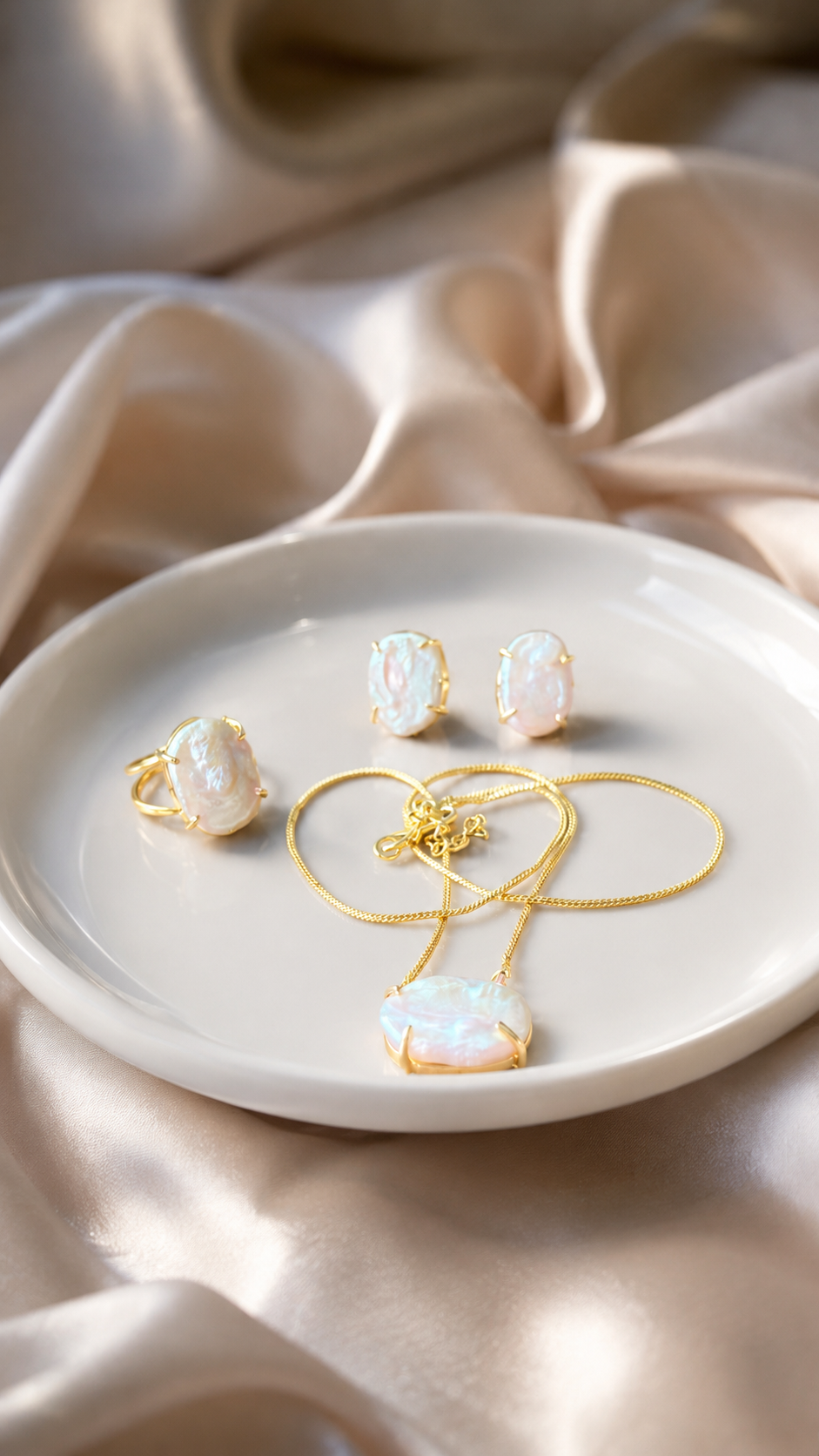 Mother of Pearl Pendant Set with Studs and a ring