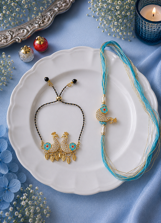 Beautiful bird Pastel blue Bhaiya and Bhabhi Rakhi [Set of 2]