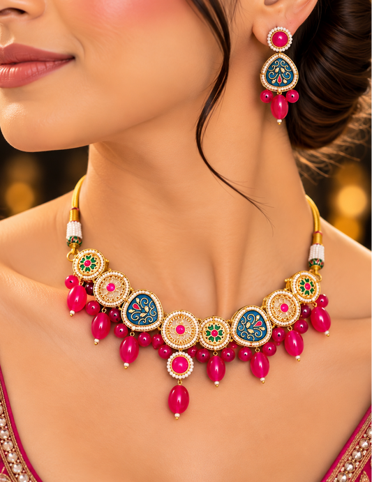 Navy & Pink Kundan Choker Set