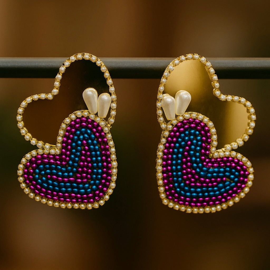 Double Heart Golden Mirror Earrings