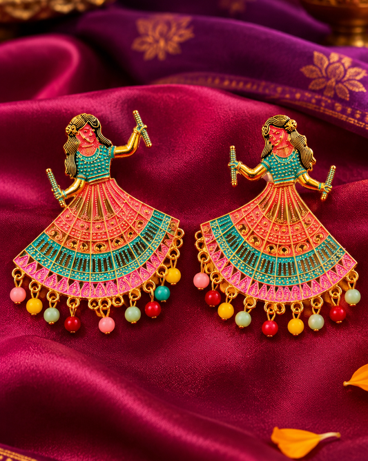 Dancing Girl playing Dandia - Navratri special Earrings