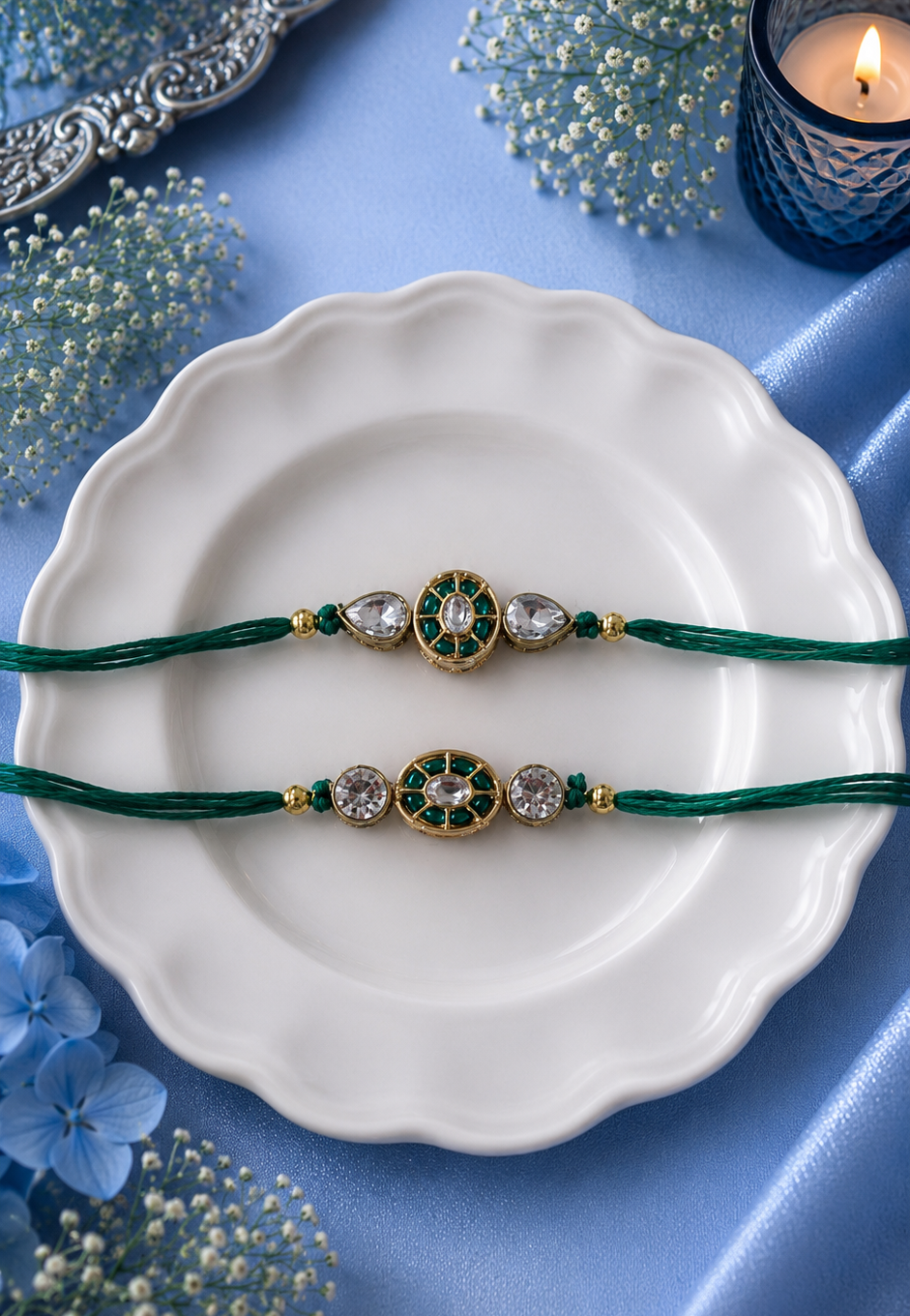 Emerald Grace Bhai Rakhi [Set of 2] with Roli Chawal