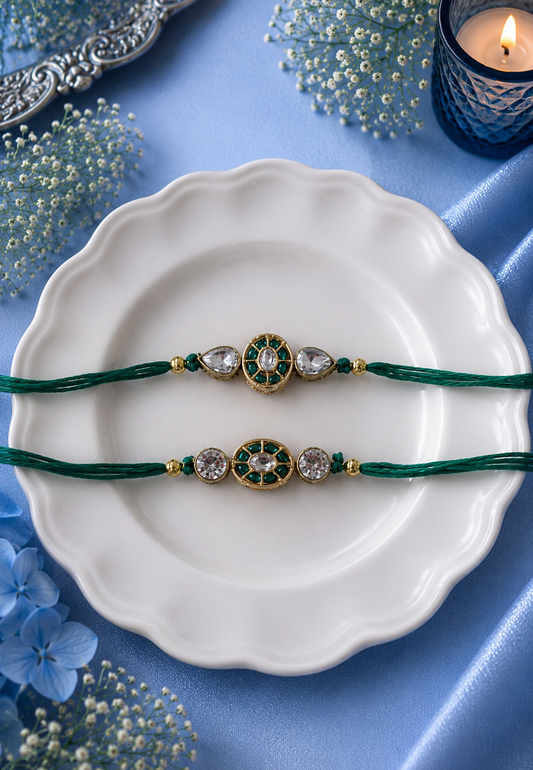 Emerald Grace Bhai Rakhi [Set of 2] with Roli Chawal