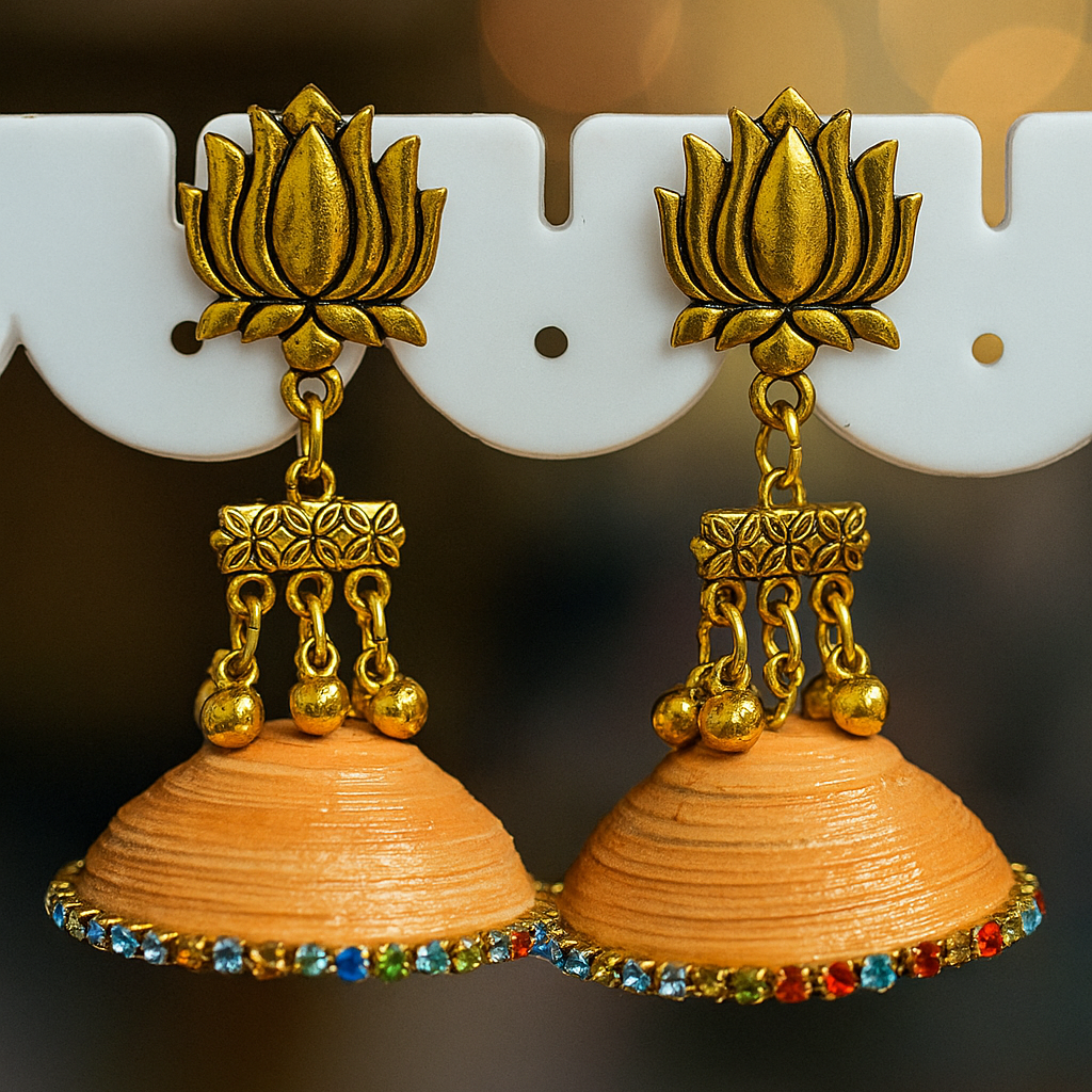 Antique Golden Lotus Jhumka