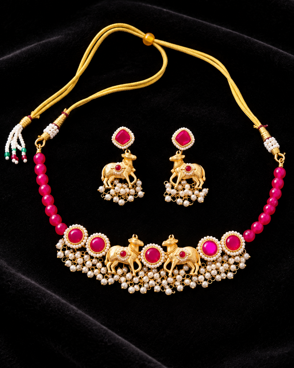 Pink traditional Kundan Choker Set