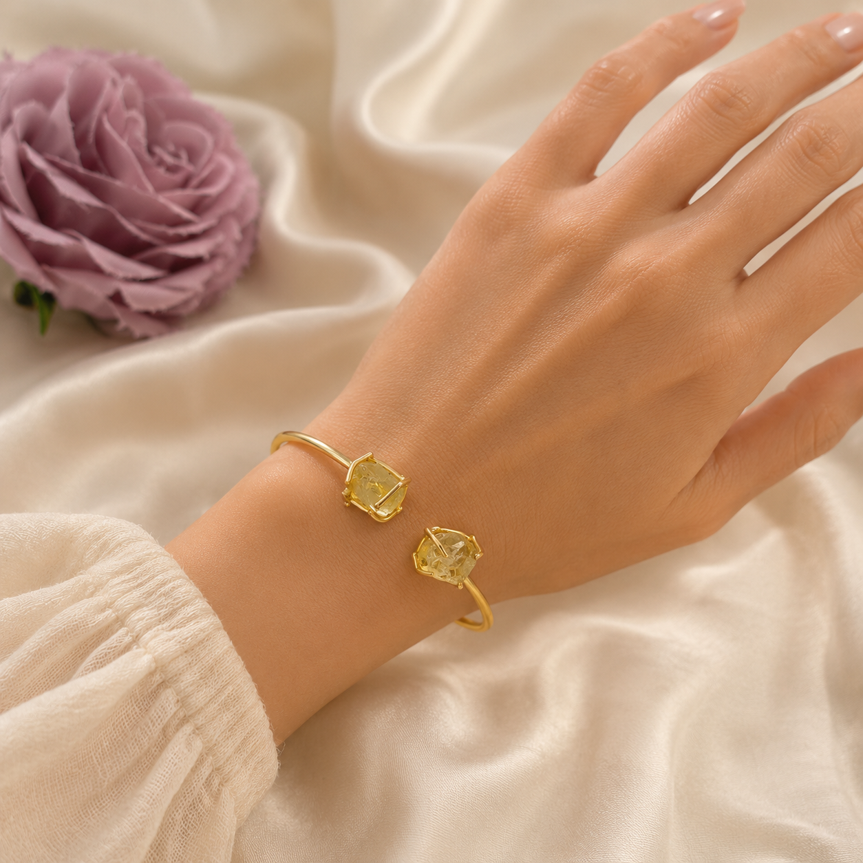 Handmade Uncut Semi-Precious dual stone Bracelet - Yellow Sapphire