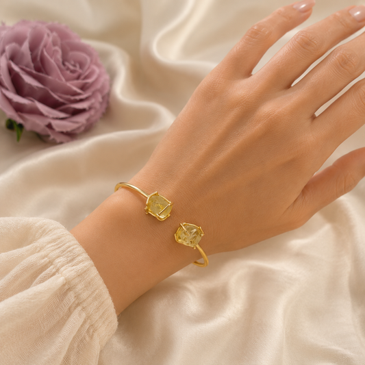 Handmade Uncut Semi-Precious dual stone Bracelet - Yellow Sapphire