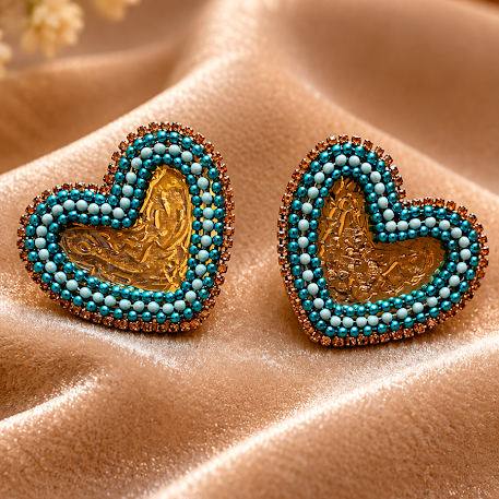 Heart beads Mirror Earrings