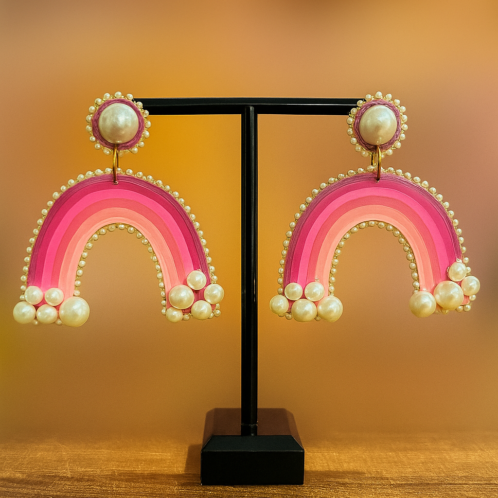 Rainbow Pearl Earrings Signature Design || Size: 7cm*7cm*1cm