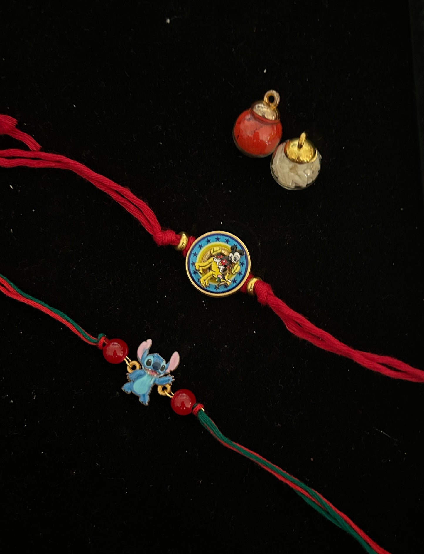 Mickey Mouse Spinner and Stitch Charm rakhi [Set of 2]