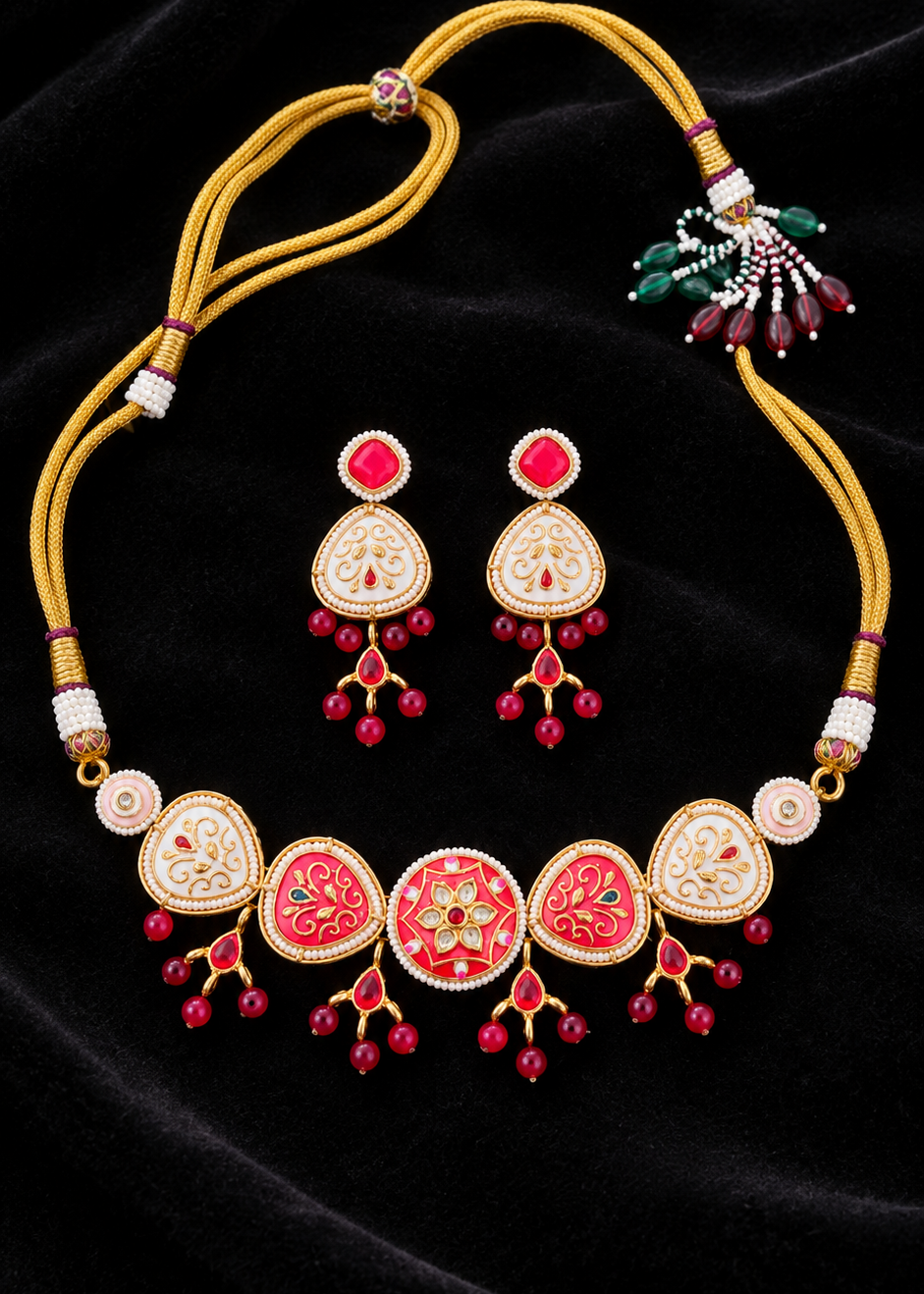 White & Pink Kundan Choker Set