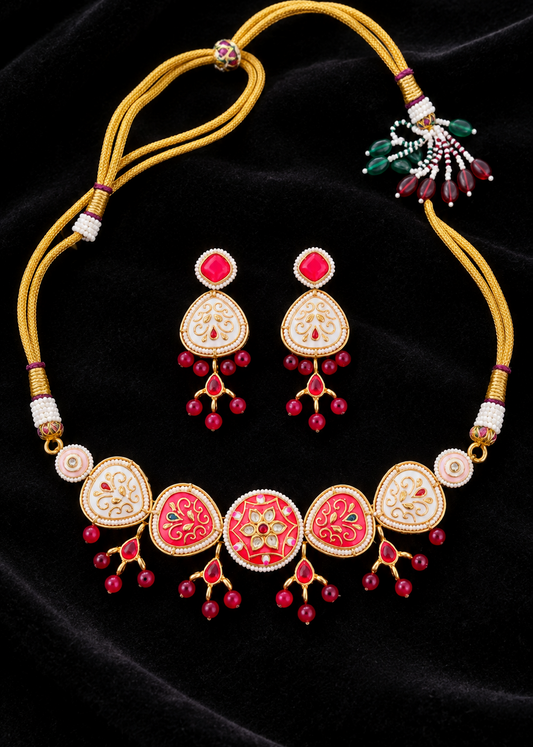 White & Pink Kundan Choker Set