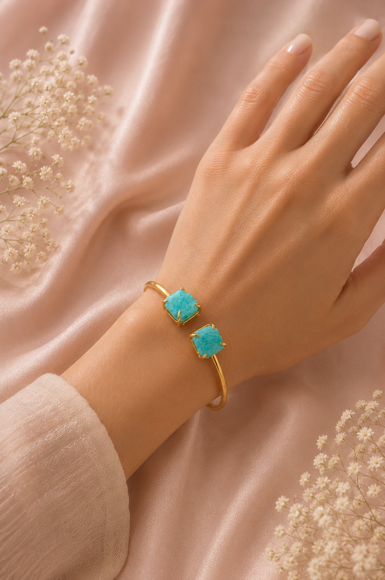 Handmade Uncut Semi-Precious dual stone Bracelet - Amazonite