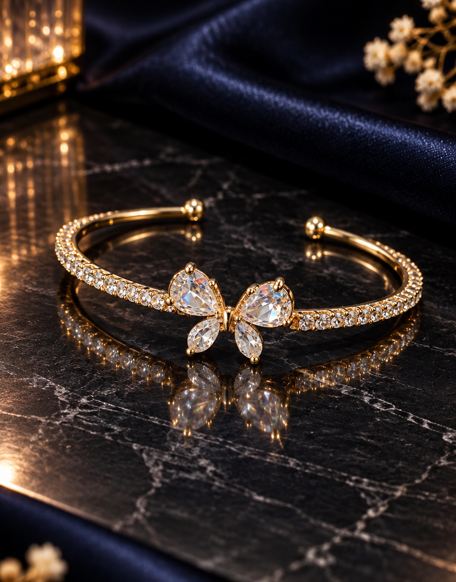 Anti-Tarnish Golden Butterfly Zirconia Bracelet